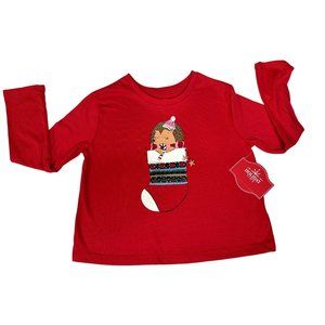 NEW HOLIDAY TEE SHIRTS LONG SLEEVE RED Hedgehog Stocking Small 6-6x Unisex